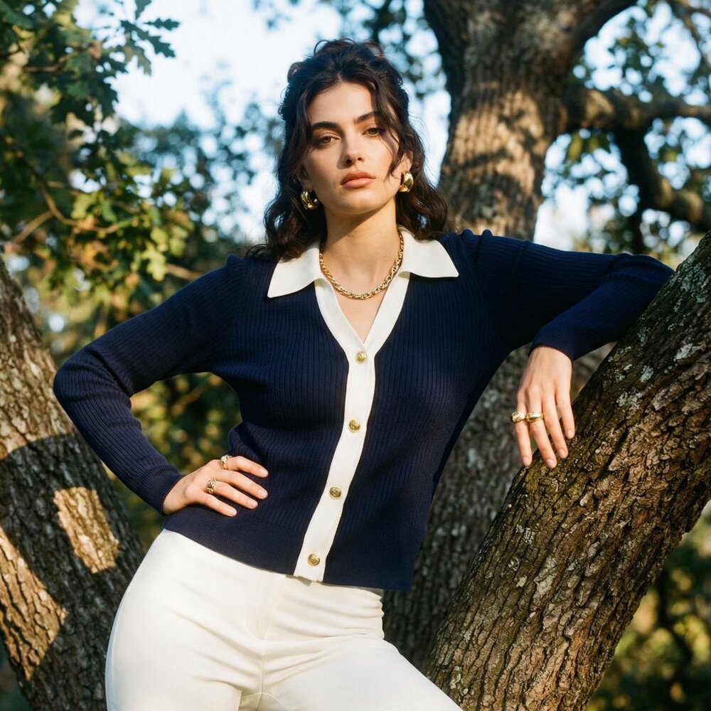 Talbots Navy Ribbed Cardigan 2X White Trim Gold Buttons Classic Preppy Luxe NWOT